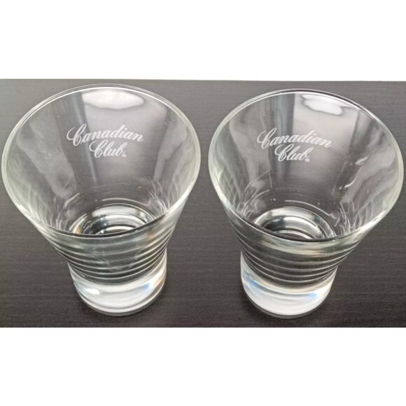 L👀K Vintage Canadian Club Etched Whiskey Scotch Glasses set of 2 - Picture 2 of 7